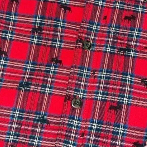 Hatley Boys  Red Christmas Holiday Moose Plaid Button Top 12-18M NWT - Picture 3 of 5